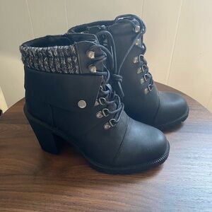 torrid Black Lace-Up Heeled Ankle Boots with Tweed Cuff